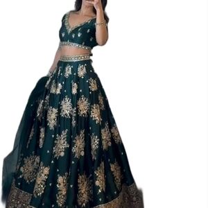 Elegant Green and Gold Women's Traditional Lengha